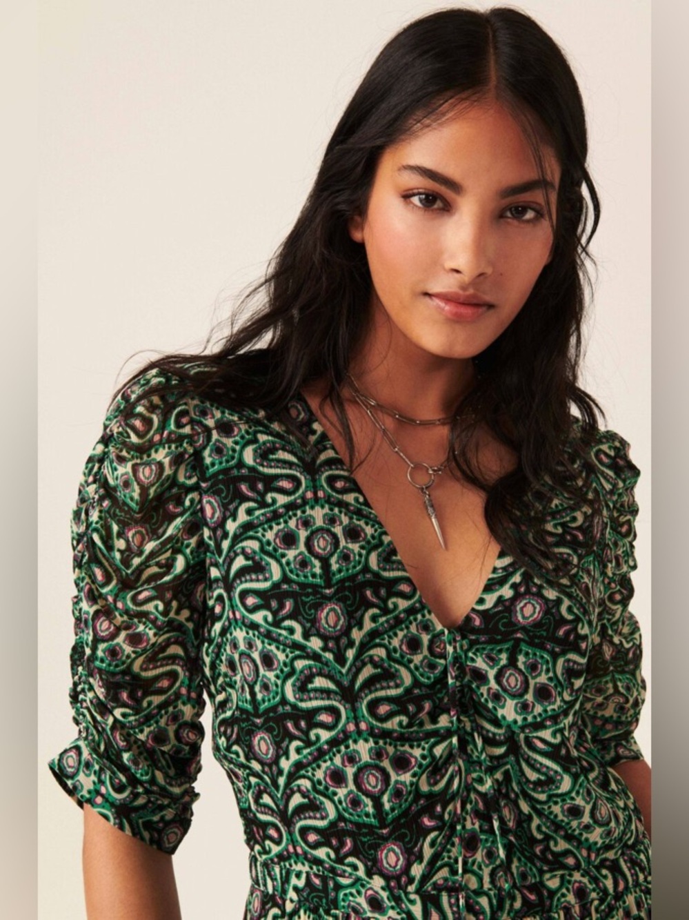 Ba&sh Paris - FINE dress green pattern sz S 4, 1